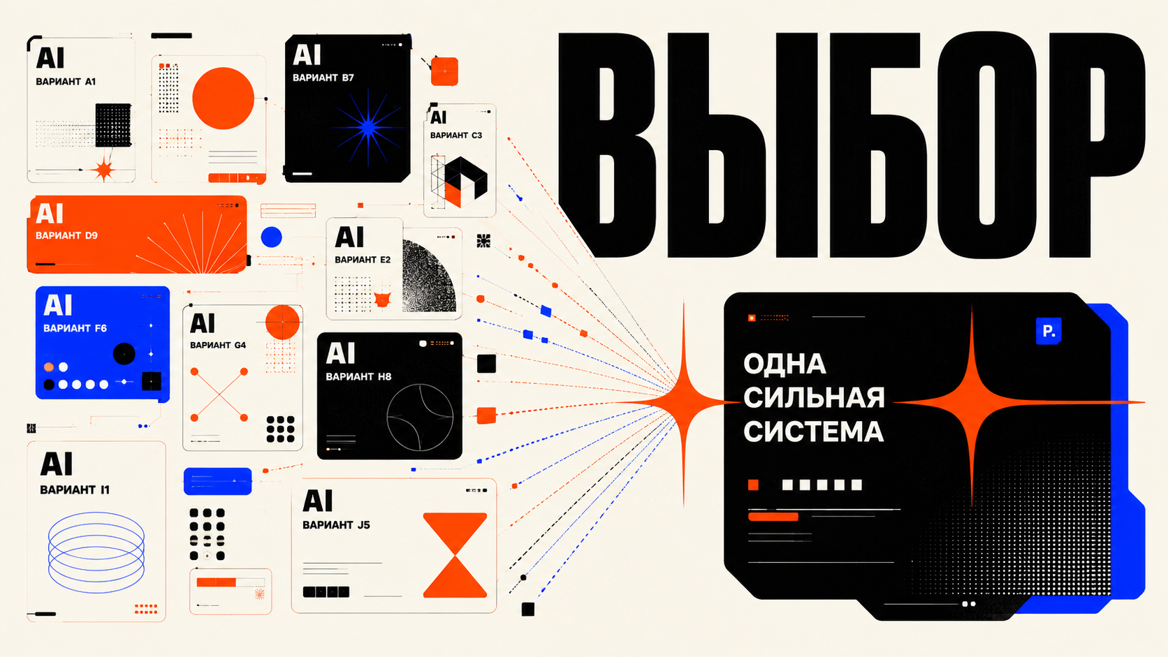 Много AI-вариантов сайта превращаются в одну чистую сильную систему, крупная типографика и сетка в стиле PANTELIDI