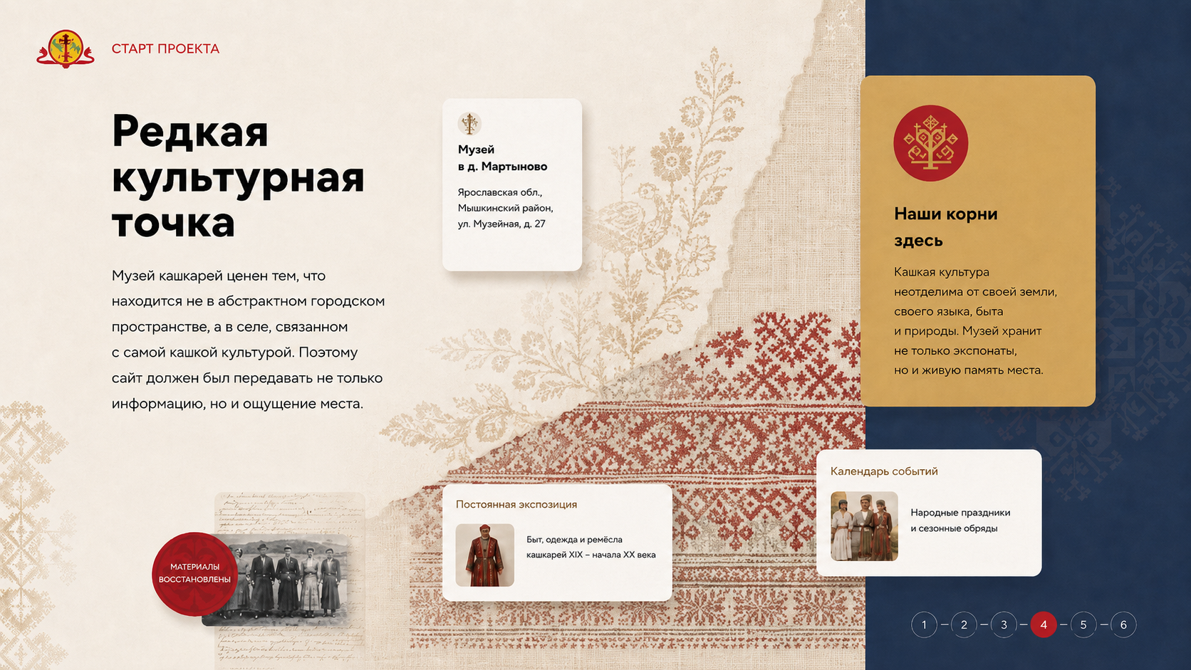 Слайд о культурном контексте Этнографического музея кацкарей и его связи с местом