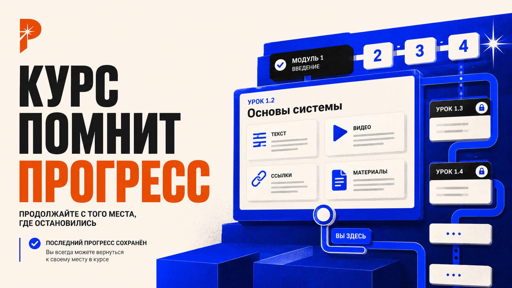 Кастомный вьюер RUC LMS в стиле PANTELIDI с модулями, текстовым уроком, видео, ссылками, файлами и последовательным прогрессом